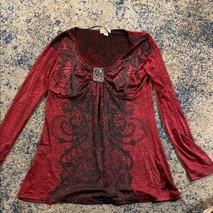 ONE WORLD Red and Black Long Sleeve Top